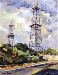 derricks by the road painting by JoAnn Cowans