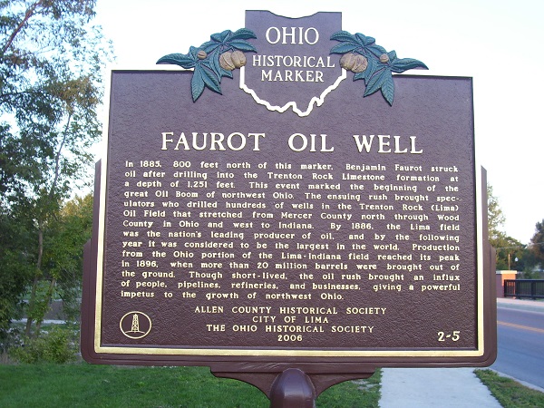 Faurot oil well historical marker in Lima, Ohio.