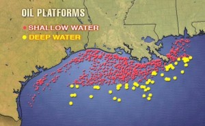 Map of oil platforms of the Gulf of Mexico.