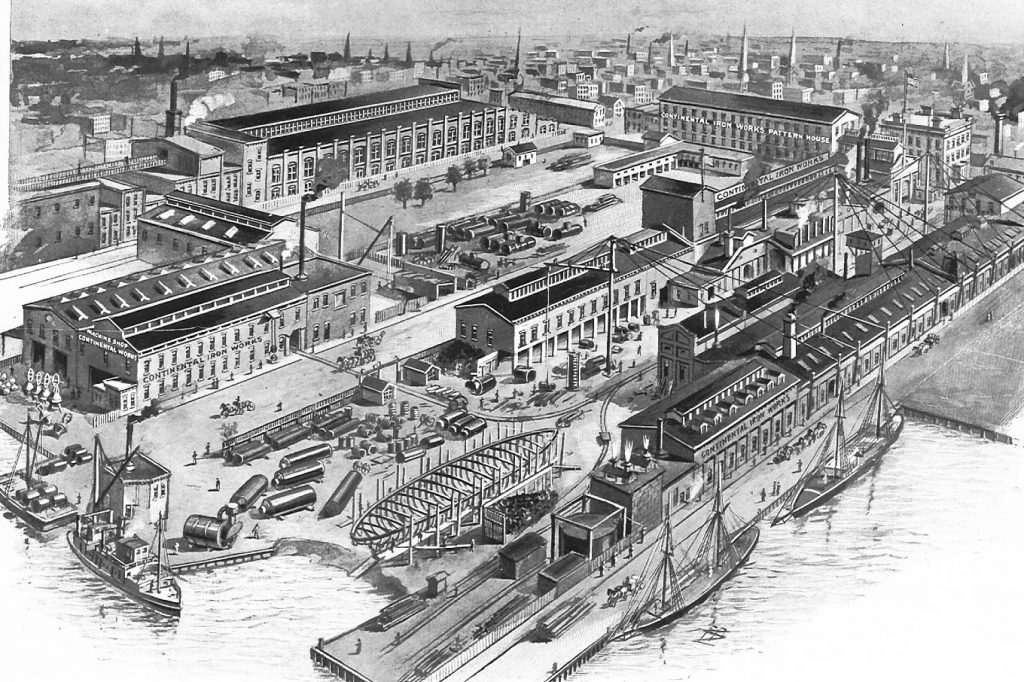 Birds-eye view of Continental Iron Works, Greenpoint, New York, circa 1898.