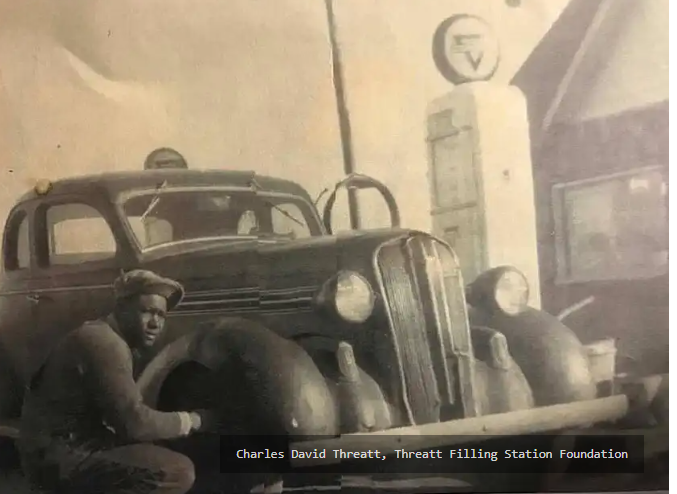 Charles David Threatt at the Threatt Filling Station in 
